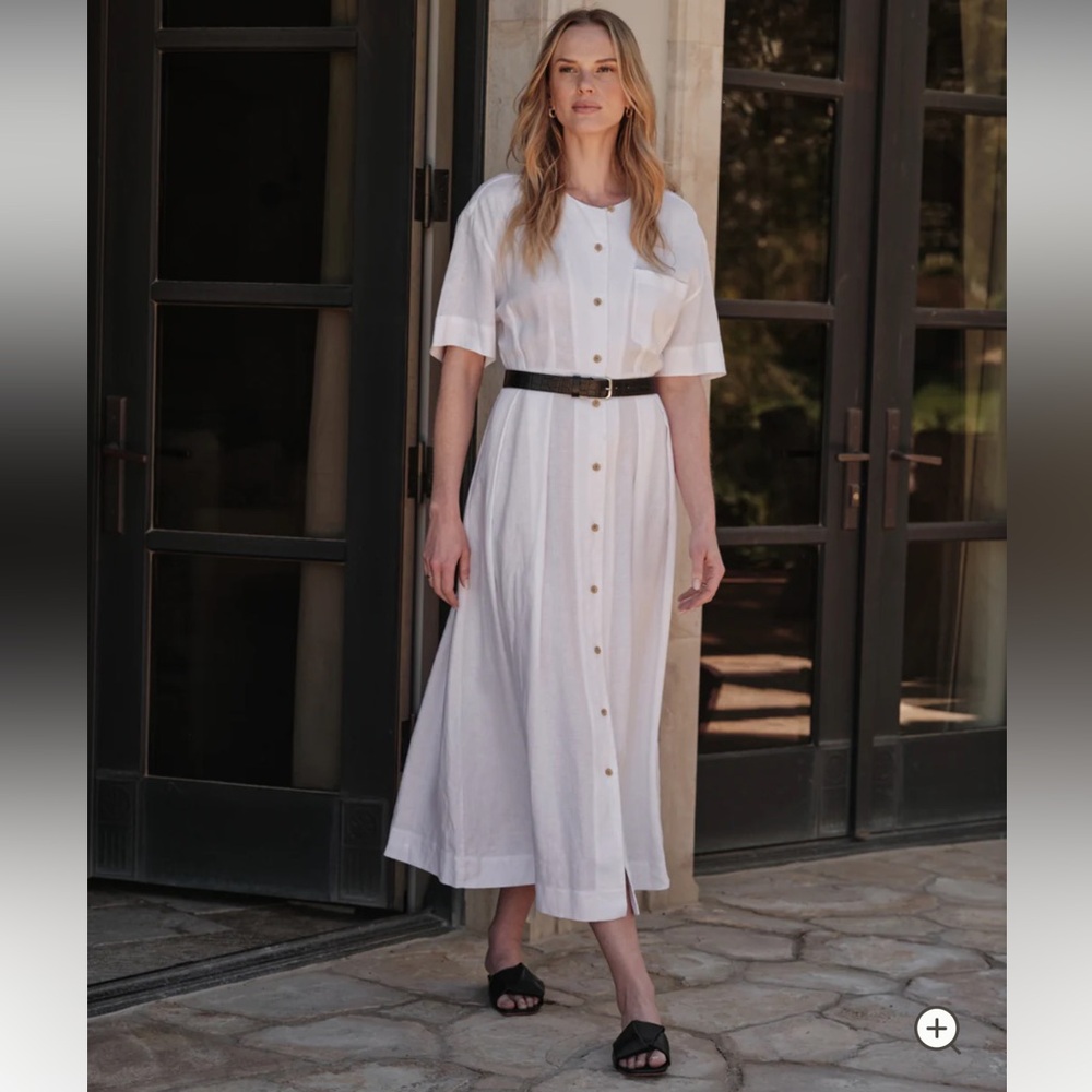 Jenni Kayne White Brown A-Line Midi Dress